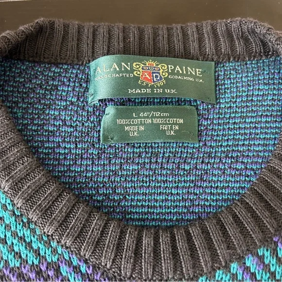 Alan Paine Vintage 100% Cotton Mens Knit Sweater | Size L - Picture 6 of 6